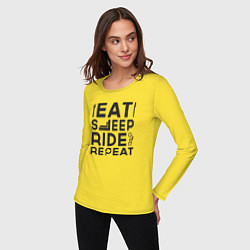 Лонгслив хлопковый женский Eat sleep ride repeat, цвет: желтый — фото 2