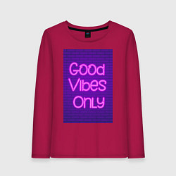 Женский лонгслив Неоновая надпись good vibes only и кирпичная стена