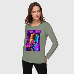 Лонгслив хлопковый женский Bart Simpson cyber zombie - halloween ai art, цвет: авокадо — фото 2