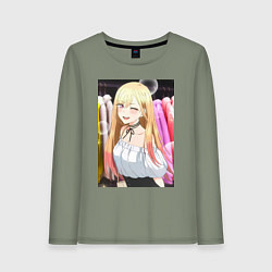 Лонгслив хлопковый женский Эта фарфоровая кукла влюбилась, цвет: авокадо