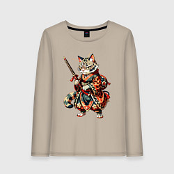 Женский лонгслив Кот ниндзя - японский воин