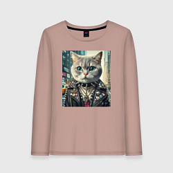 Женский лонгслив Прикольный котик фанат тяжёлого рока - нейросеть