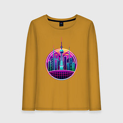 Женский лонгслив Силуэт города в неоновых цветах