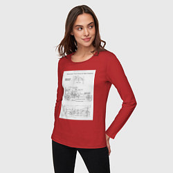 Лонгслив хлопковый женский Ford чертежи автомобиля, цвет: красный — фото 2