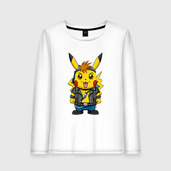 Лонгслив хлопковый женский Пикачу в рок стиле, цвет: белый