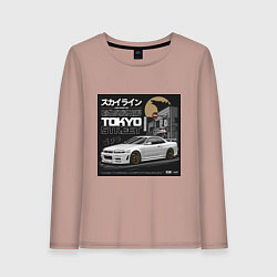 Лонгслив хлопковый женский Nissan Skyline годзила, цвет: пыльно-розовый