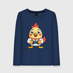 Лонгслив хлопковый женский Цыпленок геймер, цвет: тёмно-синий