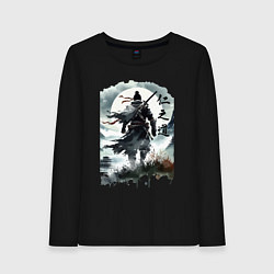 Лонгслив хлопковый женский Призрак Цусимы - Японский самурай, цвет: черный