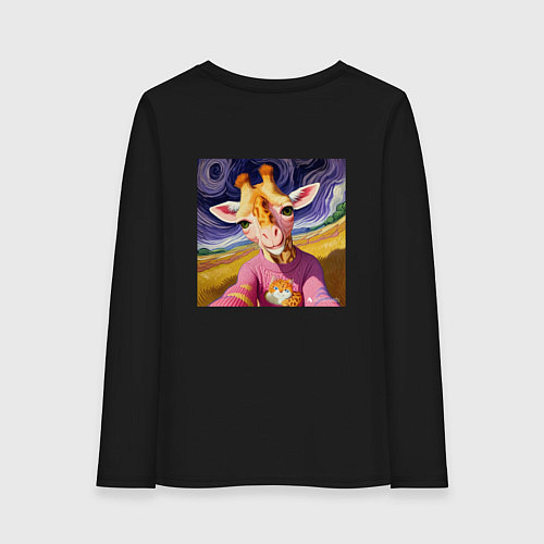 Женский лонгслив Селфи жирафа / Черный – фото 2