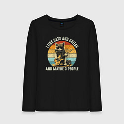 Женский лонгслив Люблю котов гитару и может быть трёх людей