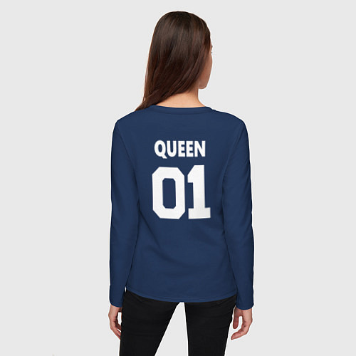 Женский лонгслив Футбольная надпись 01 королева / Тёмно-синий – фото 4