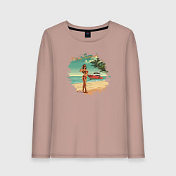 Женский лонгслив Девушка с яхтой на пляже