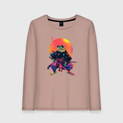 Лонгслив хлопковый женский Лягушка - самурай - japan aesthetic, цвет: пыльно-розовый