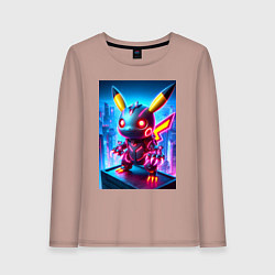 Женский лонгслив Ужасный пикачу - нейроарт неоновое свечение