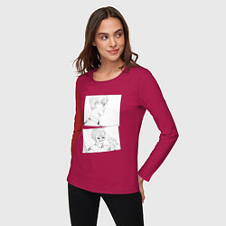 Лонгслив хлопковый женский Эмоции Сатору Годжо - Магическая битва, цвет: маджента — фото 2