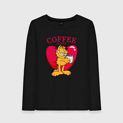 Лонгслив хлопковый женский Coffee is love Гарфилд, цвет: черный