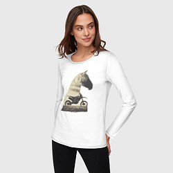 Лонгслив хлопковый женский Мотокросс и Лошади, Силуэт Лошади, цвет: белый — фото 2