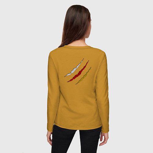 Женский лонгслив Герб Осетии на порванной ткани / Горчичный – фото 4