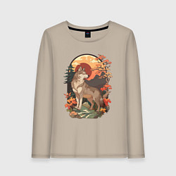 Женский лонгслив Волк в лесу в японском стиле