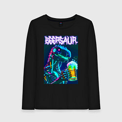 Лонгслив хлопковый женский Neon cyber beersaur - neon glow fantasy, цвет: черный