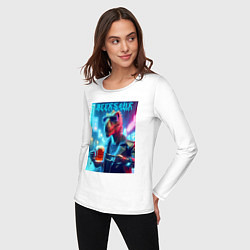 Лонгслив хлопковый женский Cyber cool dude Dino - ai art fantasy, цвет: белый — фото 2