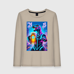 Женский лонгслив Neon beersaur in metropolis - ai art fantasy