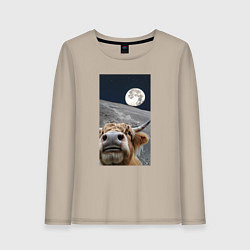 Женский лонгслив Корова делает селфи на луне