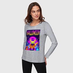 Лонгслив хлопковый женский Pikachu - halloween vaporwave, цвет: меланж — фото 2