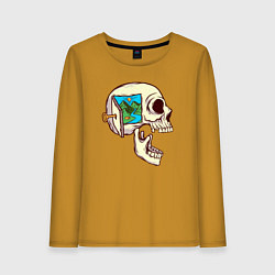 Лонгслив хлопковый женский Открой путешествие, цвет: горчичный