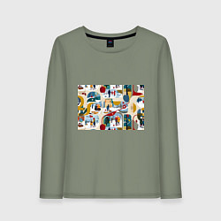 Лонгслив хлопковый женский Русская зима зарисовки, цвет: авокадо