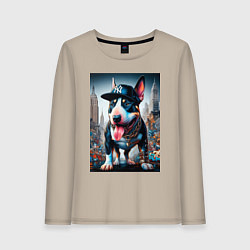 Женский лонгслив Funny bull terrier in New York - ai art