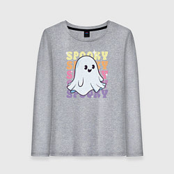 Лонгслив хлопковый женский Cute little spooky ghost, цвет: меланж