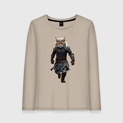 Лонгслив хлопковый женский Кот-викинг, цвет: миндальный