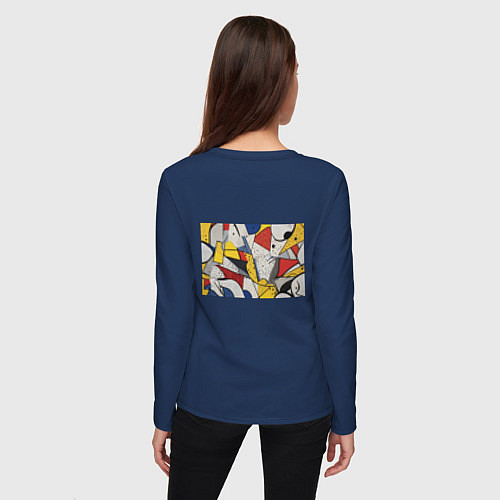 Женский лонгслив Поп-арт яркая абстракция / Тёмно-синий – фото 4