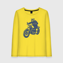 Женский лонгслив Енот байкер на мотоцикле на чоппере