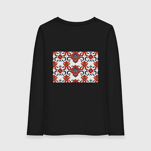 Женский лонгслив Узор красно-синий на белом фоне / Черный – фото 2