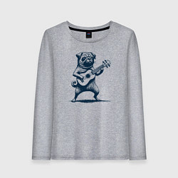 Женский лонгслив Мопс с гитарой укулеле