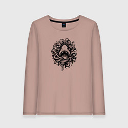 Женский лонгслив Голова акулы в волнах тату