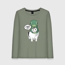Лонгслив хлопковый женский С Новым годом - кот змея, цвет: авокадо