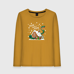Лонгслив хлопковый женский Змея - пряничный дом, цвет: горчичный