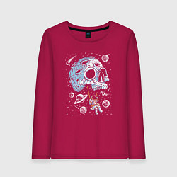 Женский лонгслив Череп и качели в космосе