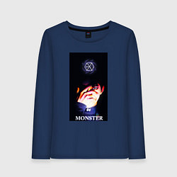 Лонгслив хлопковый женский Exo monster, цвет: тёмно-синий