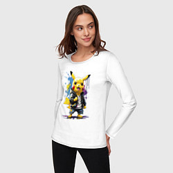 Лонгслив хлопковый женский Cool Pikachu - watercolor sketch, цвет: белый — фото 2