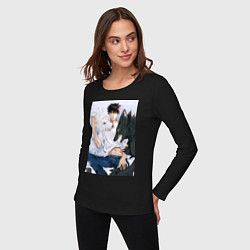 Лонгслив хлопковый женский Магическая битва Мэгуми Фусигуро арт, цвет: черный — фото 2