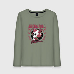 Женский лонгслив Рок н ролл череп и цветы