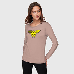 Лонгслив хлопковый женский Wonder woman logo, цвет: пыльно-розовый — фото 2