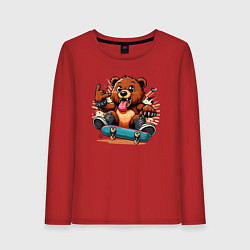 Женский лонгслив Мишутка крутой скейтбордист - нейроарт