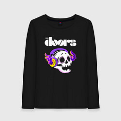 Лонгслив хлопковый женский The Doors - неоновый череп, цвет: черный