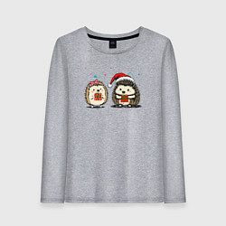 Женский лонгслив Новогодние ежики с подарками