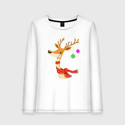 Женский лонгслив Олень новогодний с ёлочными шарами